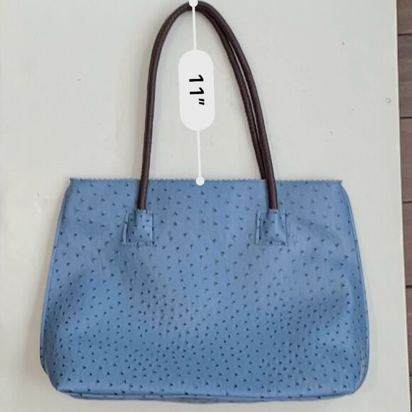 Milan Chiva Tote Bag Large Ostrich Shoulder Handbags Top Handle Zipper Blue - Picture 8 of 15